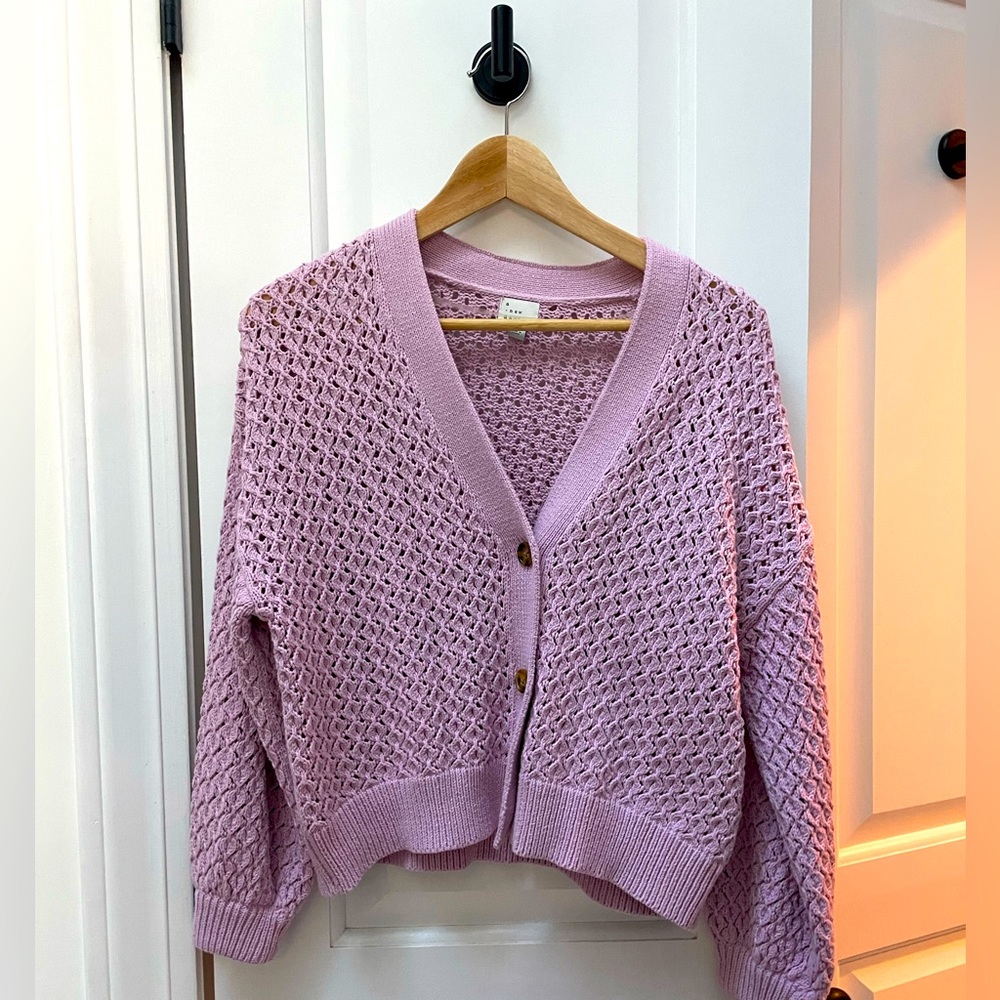 A New Day lavender light purple crocheted crop sweater
